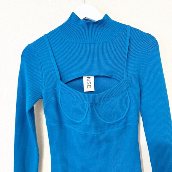 NWT MONSE Bra Short Knit Ribbed Layered Sweater Dress in Teal Blue size small - Picture 10 of 10